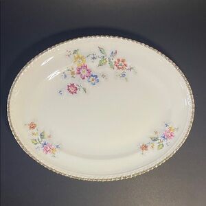 Vintage SOVEREIGN POTTERS Floral Cross-Stitch Design Gold Trim Oval Platter